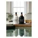 Modern Mutfak Tezgah Üstü 2'Li Sabunluk Seti - Bambu Detaylı Hands & Dishes Sıvı Sabunluk Takımı - M