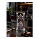 Modern Ofis Masa Üstü Biblosu Cam Kum Saati 10 Dakikalık Zamanlı Mor Kum Dekoratif Hediye 14.5x8 CM