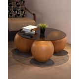Modern Orta Sehpa & Küre Sehpa & Top Sehpa & 41 Cm Füme Yuvarlak Cam & Meşe Top