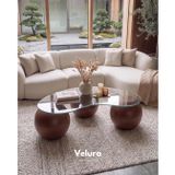 Modern Orta Sehpa & Küre Sehpa & Top Sehpa & 41 Cm Şeffaf Fasulye Cam & Koyu Ceviz Top