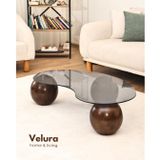 Modern Orta Sehpa & Küre Sehpa & Top Sehpa & Füme Fasulye Cam & Koyu Ceviz Top