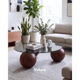 Modern Orta Sehpa & Küre Sehpa & Top Sehpa & Füme Yuvarlak Cam & Koyu Ceviz Top