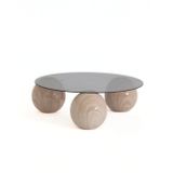 Modern Orta Sehpa & Küre Sehpa & Top Sehpa & Füme Yuvarlak Cam & Natural Desen Top