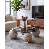 Modern Orta Sehpa & Küre Sehpa & Top Sehpa & Füme Yuvarlak Cam & Pleks Mermer Desen Top