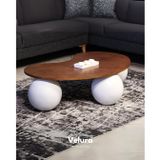 Modern Orta Sehpa & Küre Sehpa & Top Sehpa & MDF Fasulye Ceviz & Beyaz Top