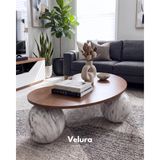 Modern Orta Sehpa & Küre Sehpa & Top Sehpa & MDF Fasulye Ceviz & Pleksi Traverten Top