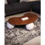 Modern Orta Sehpa & Küre Sehpa & Top Sehpa & MDF Fasulye Ceviz & Pleksi Traverten Top