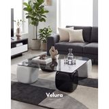 Modern Orta Sehpa & Küre Sehpa & Top Sehpa & Şeffaf Kare Cam & 2 Siyah - 2 Beyaz Zar