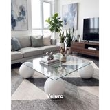 Modern Orta Sehpa & Küre Sehpa & Top Sehpa & Şeffaf Kare Cam & 4 Beyaz Top