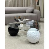Modern Orta Sehpa & Küre Sehpa & Top Sehpa & Şeffaf Üçgen Cam & Dragon (2 Siyah + 1 Beyaz) Top