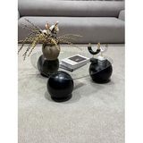 Modern Orta Sehpa & Küre Sehpa & Top Sehpa & Şeffaf Üçgen Cam & Siyah Top