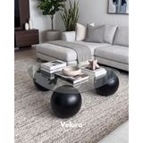 Modern Orta Sehpa & Küre Sehpa & Top Sehpa & Şeffaf Üçgen Cam & Siyah Top
