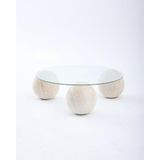 Modern Orta Sehpa & Küre Sehpa & Top Sehpa & Şeffaf Yuvarlak Cam & Ay Taşı Desen Top