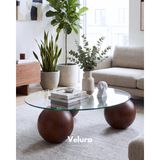 Modern Orta Sehpa & Küre Sehpa & Top Sehpa & Şeffaf Yuvarlak Cam & Koyu Ceviz Top