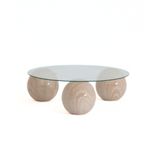 Modern Orta Sehpa & Küre Sehpa & Top Sehpa & Şeffaf Yuvarlak Cam & Natural Desen Top