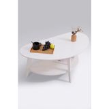 Modern Oval Orta Sehpa | Alt Raflı Salon Sehpası | Minimal & Şık Tasarım - Beyaz
