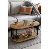 Modern Oval Orta Sehpa Çift Katlı Metal Ayaklı Salon, Ofis, Dekoratif Sehpa, Kahve Sehpası - Atlantik Çam