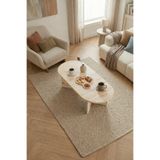 Modern Oval Orta Sehpa Minimal Ahşap Salon Sehpası Şık Tasarım (Traverten)