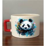 Modern Panda Baskılı Fincan Kupa Bardak Hediyelik Eşya - Seramik Çay, Kahve Hediye Bardağı - Krem