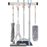 Modern Paspas ve Süpürge Tutacağı Duvara Montaj 1 Paket, 5 Hareketli Kancalı, Mutfak, Çamaşırhane, Daire, Ev veya Yatak Odası için İdeal Düzenleyici, Depolamayı basitleştirin ve temizlik malzemelerini
