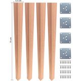Modern Piramit Model Ahşap Masa Ayakları 75 cm (Yemek/çalışma Masası) - Doğal Kayın [4'lü Set]