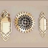 Modern Pleksi Ayna Duvar Saati ve Dekor 3 lü Set