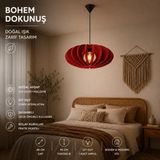 Modern (Premium) Ahşap Bohem Sarkıt Avizesi 48 cm Salon Yatak Oturma Odası Modelleri E27 Duy Kiraz - 1 - Kırmızı