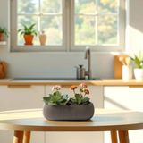 Modern Premium Mini Saksı 0,55L Kaktüs, Sukulent, Çiçek Saksısı Dekoratif Çizgi Desenli Uzun Saksı - 20,8 x 8,7 x 6,8 cm - Kahverengi