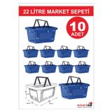 Modern Raf 22 Litre 10 Adet Market Sepeti, Alışveriş Sepeti, Saplı Market Sepeti Mavi