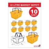 Modern Raf 22 Litre 10 Adet Market Sepeti, Alışveriş Sepeti, Saplı Market Sepeti Sarı