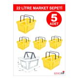 Modern Raf 22 Litre 5 Adet Market Sepeti, Alışveriş Sepeti, Saplı Market Sepeti sarı