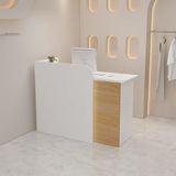 Modern Resepsiyon Masası Çekmeceli ve Kilitlenebilir Dolaplı Modern Resepsiyon Masası Ofisler, Oteller ve Giyim Mağazaları için Şık ve İşlevsel, (Ahşap Tahıl, 80x50x100cm)