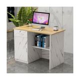 Modern Resepsiyon Masası Çekmeceli ve Raflı Modern Resepsiyon Masası - Perakende Ofis Güzellik Salonu Lobisi için Taşınabilir Ödeme Kasiyer İş İstasyonu Masası, (Ahşap Mermer, 100 CM/39,4 inç)