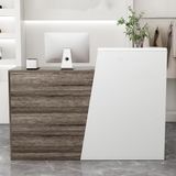 Modern Resepsiyon Masası Kilitlenebilir Çekmeceli Modern L Şekilli Resepsiyon Masası, Ofis Güzellik Salonları için Şık Ahşap Resepsiyonist Masası, (Beyaz+kahverengi-Sol, 80cm)