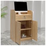 Modern Resepsiyon Masası Ofis ve Perakende Kasiyer için Kilitlenebilir Ahşap Resepsiyon Masası Çekmeceli Hostes Standı ve Podyumlu, (Kütük Rengi, 80x42x95cm)