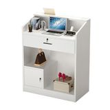 Modern Resepsiyon MasasıEkran Raflı Ahşap Salon Resepsiyon Masası Kilitlenebilir Çekmeceler ve Dolaplar - Bakkallar Giyim Butikleri ve Berber Dükkanları için Mükemmel Ön Sayaç, (Beyaz,-)