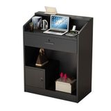 Modern Resepsiyon MasasıEkran Raflı Ahşap Salon Resepsiyon Masası Kilitlenebilir Çekmeceler ve Dolaplar - Bakkallar Giyim Butikleri ve Berber Dükkanları için Mükemmel Ön Sayaç, (Siyah, -)
