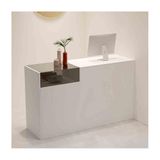 Modern Resepsiyon MasasıKilitlenebilir Çekmeceli Modern Ödeme Sayacı, Kadın Giyim Mağazaları Mağazaları ve Barları için Şık Resepsiyon Masası,(Beyaz-gri, SAĞ_90CM)