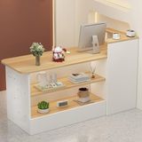 Modern Resepsiyon MasasıModern L-Şekilli Resepsiyon Masası Vitrin Raflı ve Çekmeceli - Lobi Ofis Mağazası Güzellik Salonu için Ahşap Ödeme Sayacı, (beyaz + Açık Ceviz, 140x45x100cm-Stil B)