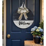 Modern Rustik Welcome Kapı Süsü - Fiyonklu El Yapımı Ahşap Dış Kapı Dekoru