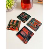 Modern Sanat Temalı Ahşap Bardak Altlıkları - 4’lü Set, Şık ve Dekoratif Tasarım - 3mm mdf