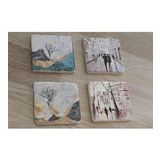Modern Şehir ve Manzaralar Doğal Taş Bardak Altlığı 4'lü set - Natural Stone Coasters