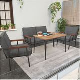 Modern Serisi Balkon, Bahçe, Cafe - Metal Kanepe Koltuk Takımı - 2+1+1 60 x 90 cm Masalı - Koyu Gri
