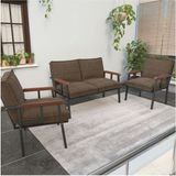 Modern Serisi Balkon, Bahçe, Cafe - Metal Kanepe Koltuk Takımı - 2+1+1 - Kahverengi
