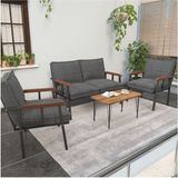 Modern Serisi Balkon, Bahçe, Cafe - Metal Kanepe Koltuk Takımı - 2+1+1 - Koyu Gri