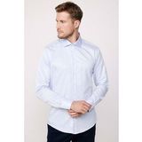 Modern Slim Fit Düz Saten Pamuklu Erkek Mavi Gömlek
