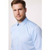 Modern Slim Fit Düz Saten Pamuklu Erkek Sax Mavi Gömlek