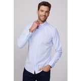 Modern Slim Fit Pamuklu Kolay Ütü Armürlü Mavi Erkek Gömlek