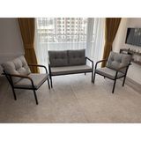 Modern Style Home Balkon, Bahçe, Cafe - Mobilya, Metal Koltuk Takımı - 2+1+1 - Açık Gri