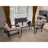 Modern Style Home Balkon, Bahçe, Cafe - Mobilya, Metal Koltuk Takımı - 2+1+1+ Masa - Açık Gri